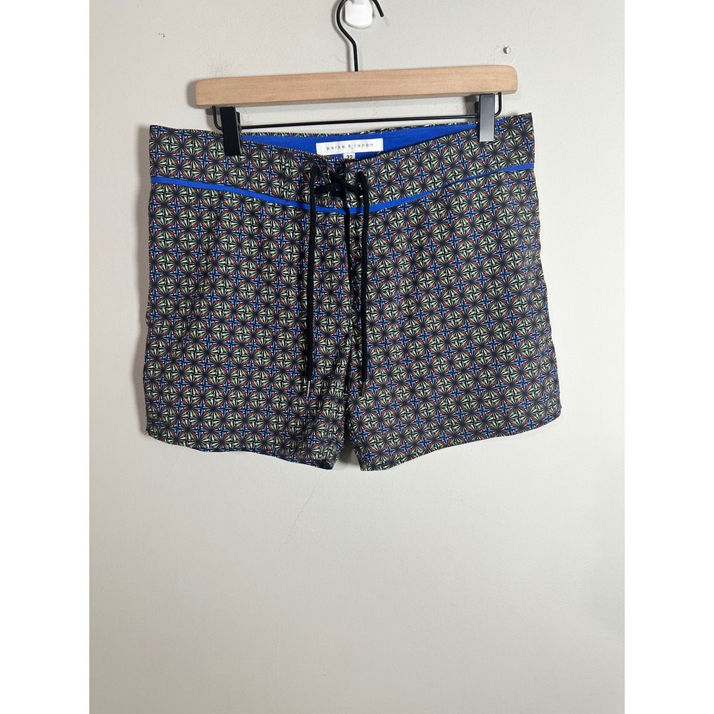 Parke & Ronen Geometric Kaleidoscope Print Swim Trunks Size 32 Blue Multicolor